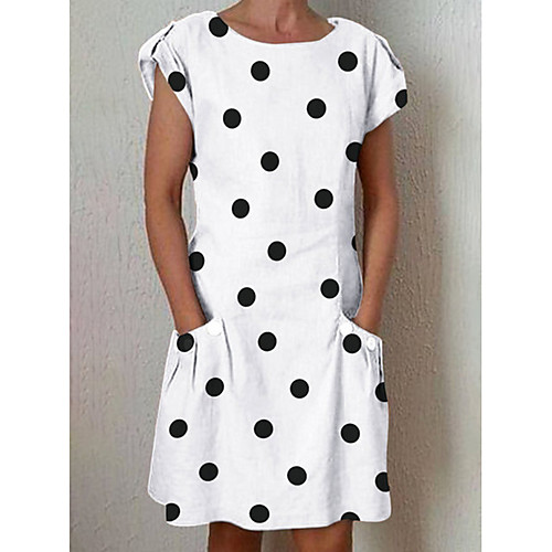 

Women's Shift Dress - Short Sleeves Polka Dot Floral Summer Elegant Loose 2020 White Red S M L XL XXL XXXL