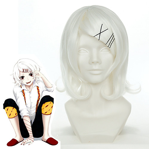 

Tokyo Ghoul Cosplay Wigs Women's Asymmetrical 20 inch Heat Resistant Fiber Curly White Adults' Anime Wig