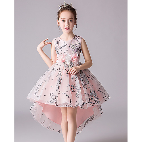 

Ball Gown Asymmetrical Wedding / Party Flower Girl Dresses - Tulle Sleeveless Jewel Neck with Bow(s) / Appliques
