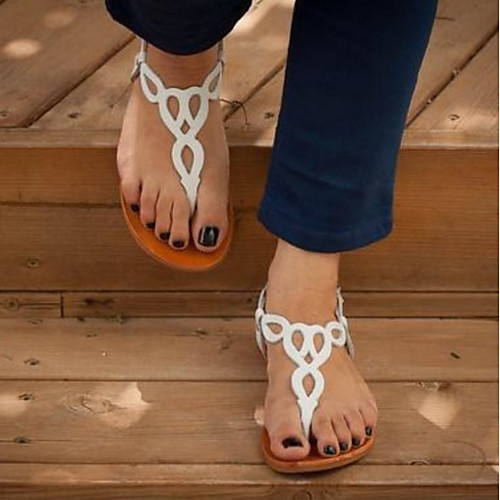

Women's Sandals Summer Flat Heel Open Toe Daily PU Dark Brown / White / Black
