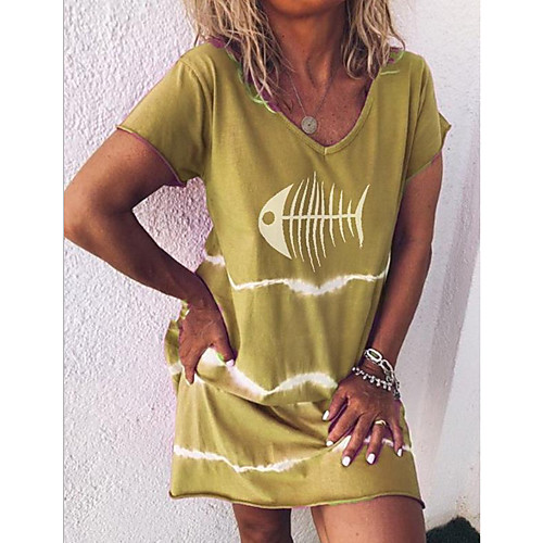 

Women's A Line Dress - Short Sleeves Print Summer Casual Street chic 2020 Purple Red Yellow Light Green Light Blue S M L XL XXL XXXL XXXXL XXXXXL