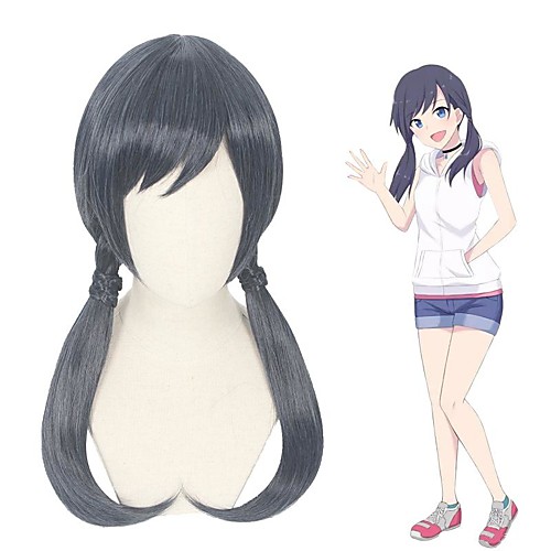 

Weathering with You Amano Hina Cosplay Wigs Women's With 2 Ponytails 16 inch Heat Resistant Fiber kinky Straight Black Teen Adults' Anime Wig