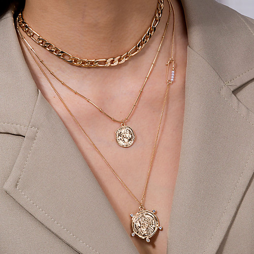 

Women's Pendant Necklace Necklace Layered Necklace Stacking Stackable Lucky Classic Vintage Punk Trendy Imitation Pearl Chrome Gold 50 cm Necklace Jewelry 2pcs For Party Evening Street Birthday Party
