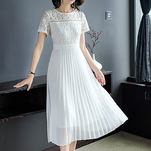 

Women's A Line Dress - Short Sleeves Solid Color Summer Street chic 2020 White Blushing Pink S M L
