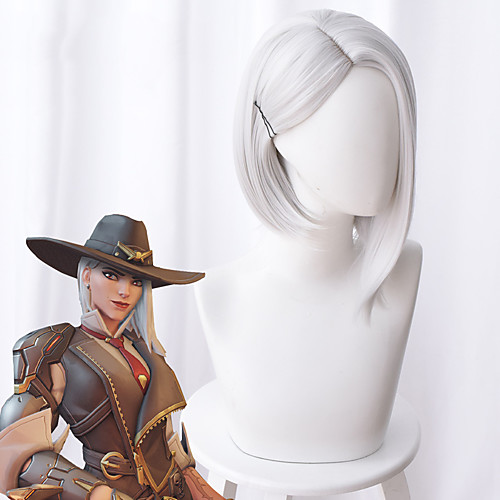 

Overwatch Ashe Cosplay Wigs Women's Asymmetrical 15 inch Heat Resistant Fiber kinky Straight Silver Adults' Anime Wig