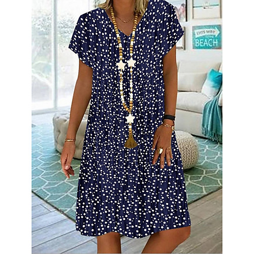

Women's A-Line Dress Knee Length Dress - Short Sleeves Polka Dot Summer Casual 2020 Purple Red Green Navy Blue Light Blue S M L XL XXL XXXL XXXXL XXXXXL
