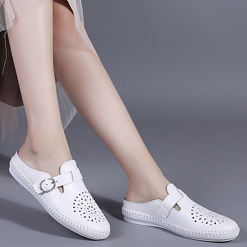 

Women's Slippers & Flip-Flops Summer Flat Heel Round Toe Daily PU White / Black / Beige