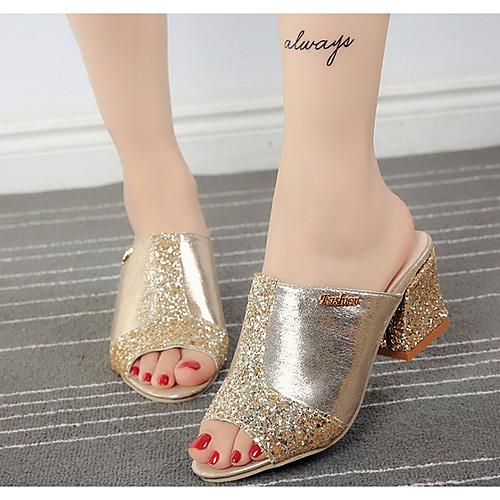 

Women's Sandals Summer Chunky Heel Open Toe Daily PU Gold / Silver