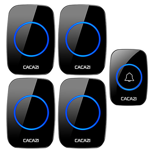 

CACAZI Wireless Doorbell Waterproof 1 Button 4 Receiver 300M Remote LED Night Light Call Bell 0-110 dB 60 Chimes US EU UK AU Plug