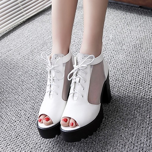 

Women's Heels Summer Chunky Heel Peep Toe Daily PU White / Black