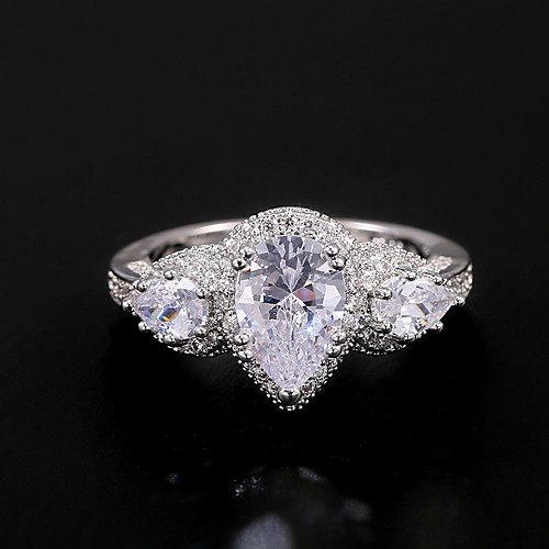 

Women's Ring Belle Ring AAA Cubic Zirconia 1pc White Copper Silver-Plated Irregular Statement Luxury Party Evening Gift Jewelry Geometrical Wearable