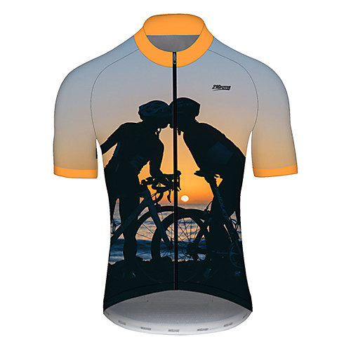 

21Grams Men's Short Sleeve Cycling Jersey Summer Nylon Polyester Black / Orange Funny Bike Jersey Top Mountain Bike MTB Road Bike Cycling Ultraviolet Resistant Quick Dry Breathable Sports Clothing