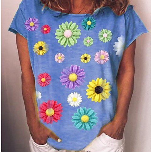 

Women's Floral Loose T-shirt Daily Blue / Yellow / Green