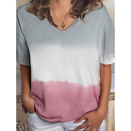 

Women's Color Block Tie Dye T-shirt Daily V Neck Wine / Blue / Purple / Blushing Pink / Brown