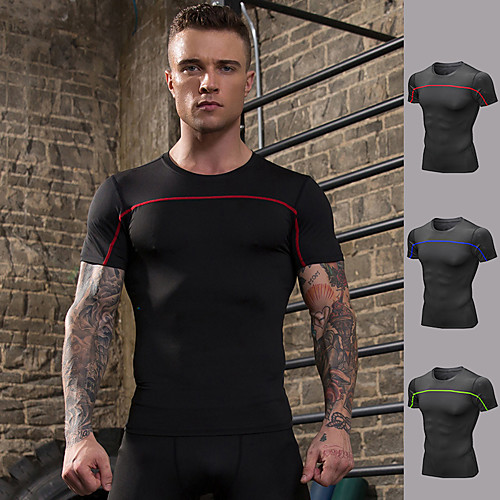 

YUERLIAN Men's Running Shirt Yoga Top Summer Color Block Black / Red Black / Green Black / Blue Elastane Yoga Fitness Running Tee Tshirt Short Sleeve Sport Activewear Comfort Quick Dry Breathable
