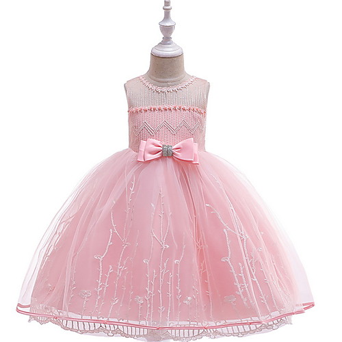 

Ball Gown Floor Length Flower Girl Dresses Party Lace Sleeveless Jewel Neck with Bow(s)