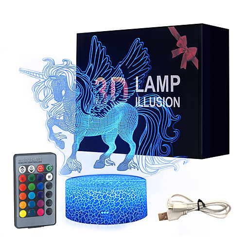 

3D Unicorn Night Light LED USB Nightlights Illusion Horse Touch Table Lamp Color Changing Lights with Remote Control for Baby Children Adults Room/Party Dcor (Princess Unicorn)