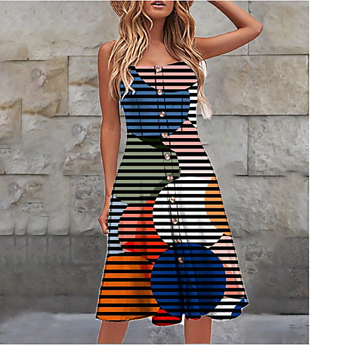 

Women's A Line Dress - Sleeveless Rainbow Summer Elegant Daily 2020 Rainbow M L XL XXL XXXL