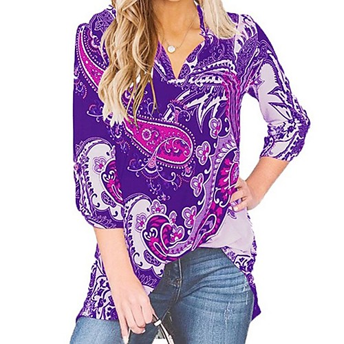 

Women's Floral Blouse Daily V Neck Black / Purple / Army Green / Navy Blue