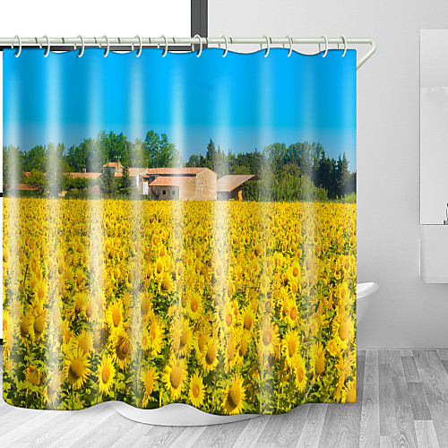 

Sunflower Flower Digital Printing Shower Curtain Waterproof Polyester Cloth & Rustproof Copper Buckle Non-pollution Digital Printing