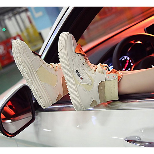 

Women's Sneakers Spring & Summer Chunky Heel Round Toe Daily Solid Colored Suede / Canvas Over The Knee Boots White / Beige