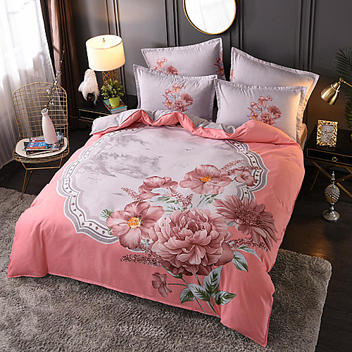 

4 Pieces Chinoiserie Duvet Cover Set Elegant Floral Pattern Brushed Comfortable Beddings