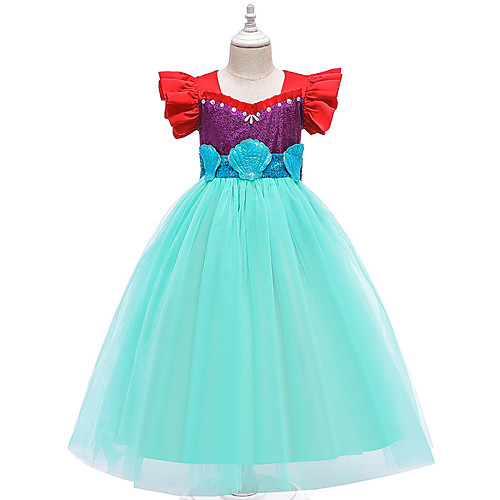 

The Little Mermaid Princess Dress Flower Girl Dress Girls' Movie Cosplay A-Line Slip Blue Dress Children's Day Masquerade Satin / Tulle Sequin