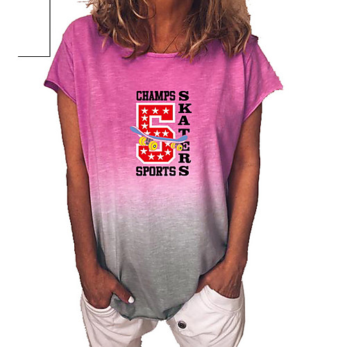 

Women's Color Gradient Letter T-shirt Daily Blue / Purple / Yellow / Fuchsia / Green / Light Green