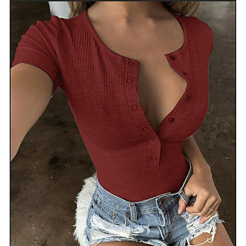 

Women's Solid Colored T-shirt Daily V Neck Wine / Black / Blue / Blushing Pink / Gray