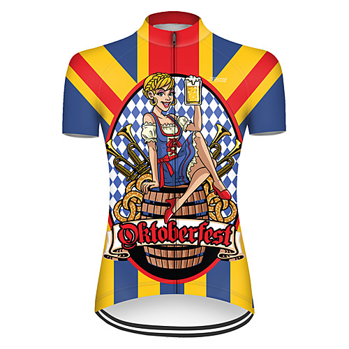 

21Grams Women's Short Sleeve Cycling Jersey Polyester Red / Yellow Funny Oktoberfest Beer Bike Jersey Top Mountain Bike MTB Road Bike Cycling Breathable Quick Dry Ultraviolet Resistant Sports