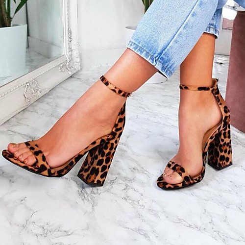 

Women's Sandals Summer Cuban Heel Open Toe Daily PU Leopard / Yellow