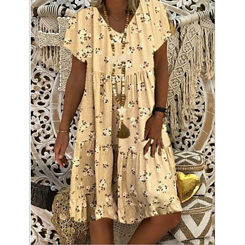 

Women's A Line Dress Short Mini Dress Yellow Gray Beige Light Blue Short Sleeve Floral Summer V Neck Casual 2021 S M L XL XXL 3XL 4XL 5XL