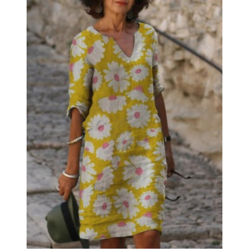 

Women's A-Line Dress Knee Length Dress - Half Sleeve Floral Summer Casual Mumu 2020 Yellow Light Blue S M L XL XXL XXXL XXXXL XXXXXL
