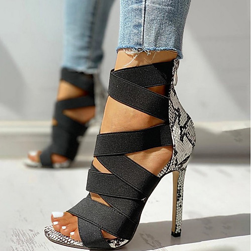 

Women's Sandals Snakeskin Shoes Animal Print Stiletto Heel Open Toe High Heel Sandals Daily Microfiber Black Beige
