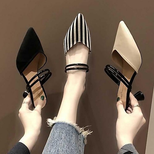 

Women's Sandals Summer Stiletto Heel Pointed Toe Daily PU Black / White / Black / Beige
