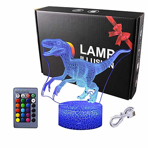 

Dinosaur 3D Night Light Table Desk Lamp Elstey 7 Colors Optical Illusion Touch Control Lights with Acrylic Flat & ABS Base & USB Cable for Christmas Gift