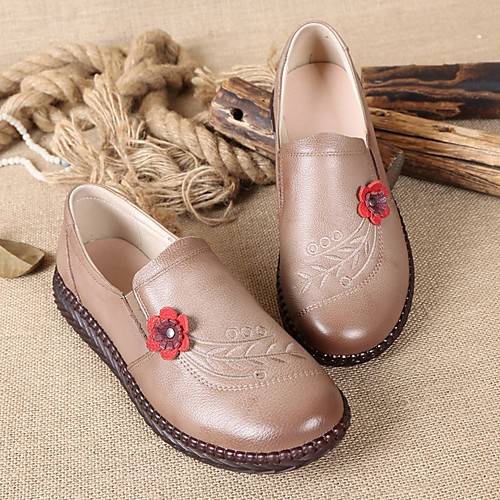 

Women's Loafers & Slip-Ons Summer Block Heel Closed Toe Daily PU Khaki / Beige