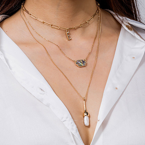 

Women's Pendant Necklace Necklace Layered Necklace Stacking Stackable Letter Classic Elegant Trendy Fashion Imitation Pearl Chrome Shell Gold 50 cm Necklace Jewelry 1pc For Party Evening Prom Street