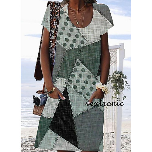 

Women's Shift Dress Knee Length Dress - Short Sleeves Plaid Summer Elegant 2020 White Green Brown Light Green S M L XL XXL XXXL XXXXL XXXXXL