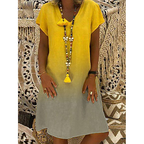 

Women's Shift Dress Knee Length Dress Yellow Red Navy Blue Light Blue Short Sleeve Color Gradient Color Block Summer V Neck Hot Casual Loose 2021 S M L XL XXL 3XL