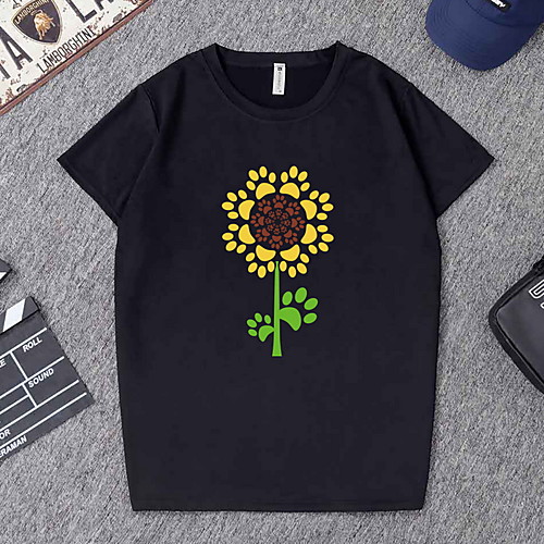 

Women's Geometric Sun Flower T-shirt Daily Going out White / Black