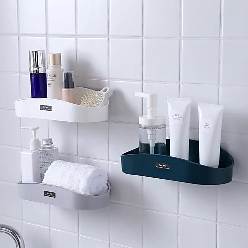 

Bathroom Shelf Self-adhesive Contemporary Plastics Material Wall Mounted Hollow Design 1pc