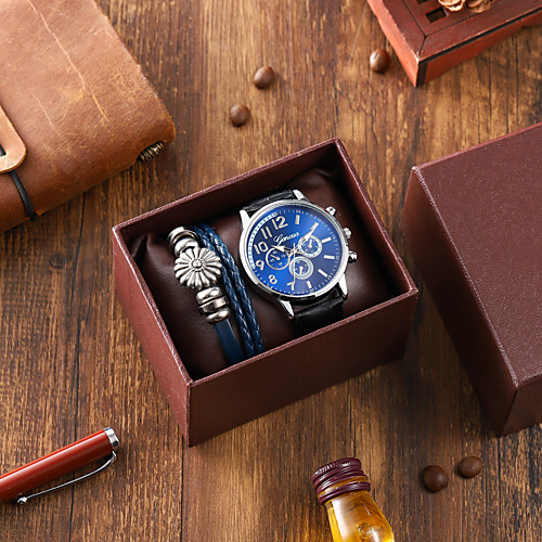 

Men's Sport Watch Quartz PU Leather Black Chronograph New Design Casual Watch Analog Casual Fashion - Black