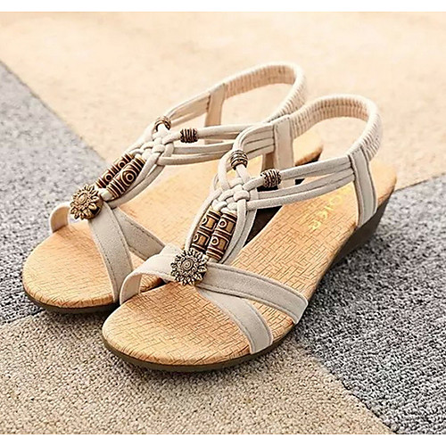 

Women's Heels Summer Flat Heel Peep Toe Daily Solid Colored PU White / Black