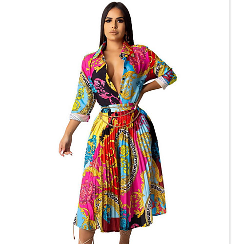 

Women's A-Line Dress Midi Dress - 3/4 Length Sleeve Geometric Summer Casual 2020 Fuchsia S M L XL
