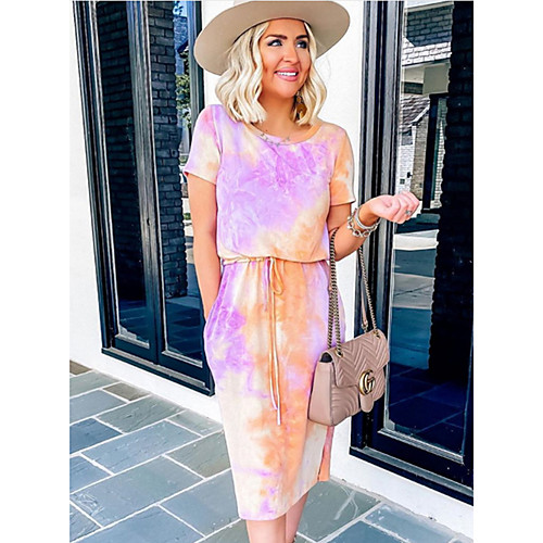 

Women's A-Line Dress Knee Length Dress - Short Sleeves Print Tie Dye Summer Casual Mumu 2020 Blushing Pink S M L XL