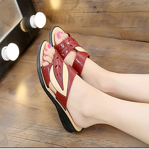 

Women's Slippers & Flip-Flops Summer Flat Heel Open Toe Daily PU Black / Red
