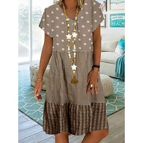 

Women's Sheath Dress - Short Sleeves Geometric Summer V Neck Elegant Slim 2020 White Blue Khaki Green S M L XL XXL