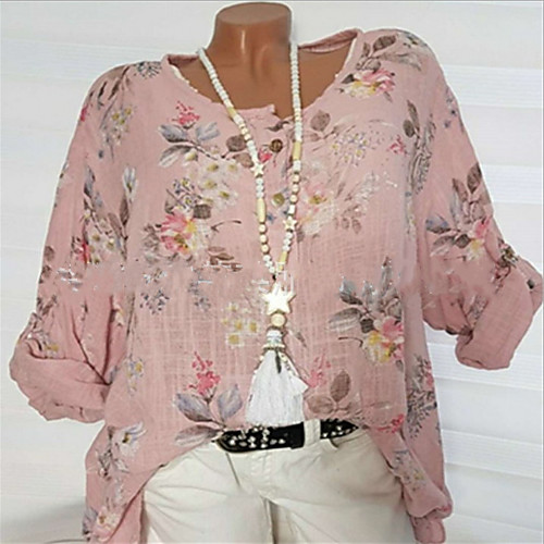 

Women's Plus Size Geometric Blouse Daily Weekend White / Blushing Pink / Light Green / Gray / Light Blue