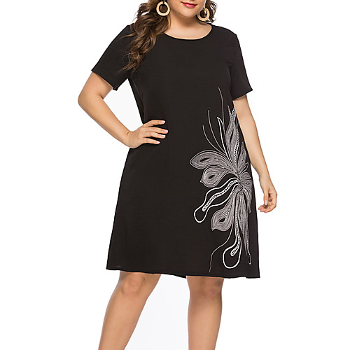 

Women's Plus Size Shift Dress - Short Sleeves Floral Summer Casual Elegant Daily Going out Loose 2020 Black L XL XXL